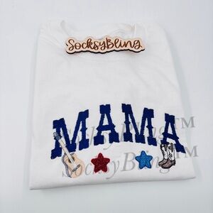 Embroidered Mama Country Shirt| 4th of July Celebration| Western Sketch Design
